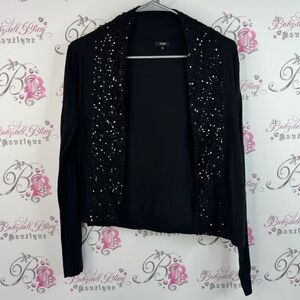 Hobbs cardigan sequins embroidery shiny sparkle flowy open Black Sequin Cardigan